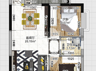 100㎡輕奢兩居戶型圖