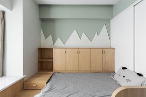108㎡简约木色住宅之儿童房收纳柜设计效果图