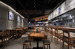 秦喜肉夾饃店灰色墻面裝修