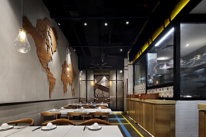 日日香鹅肉饭店墙面原木造型装饰