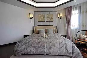 新中式房子主卧床布置效果图