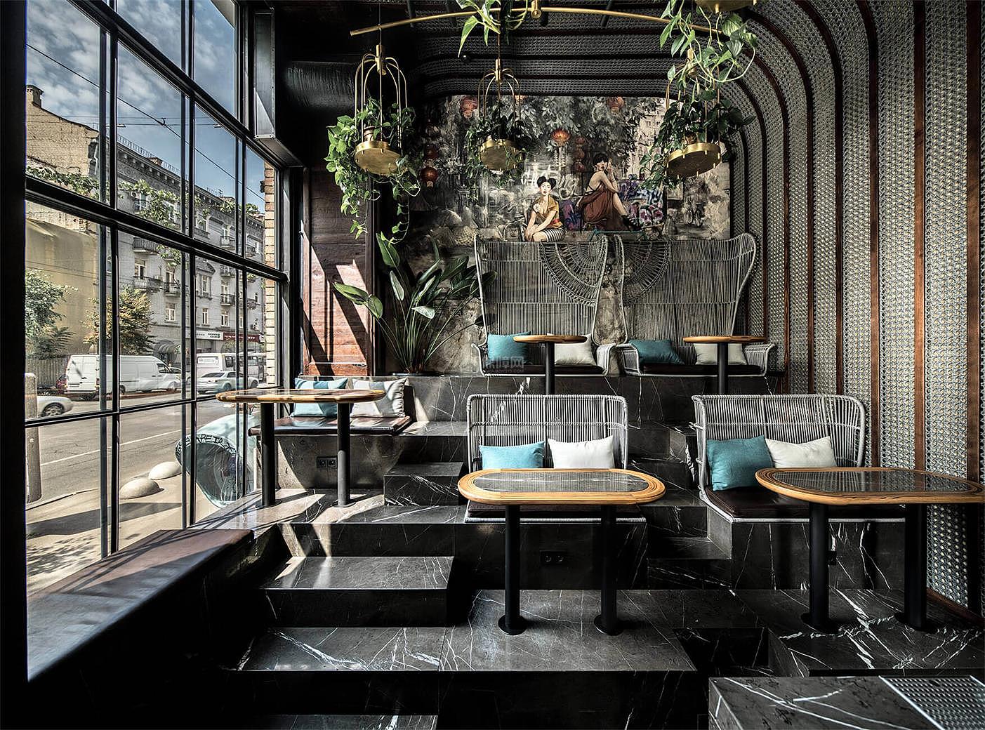 现代越南菜餐厅窗边角落设计效果图