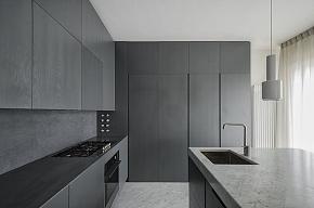 110平黑灰白风格开放式厨房装修效果图