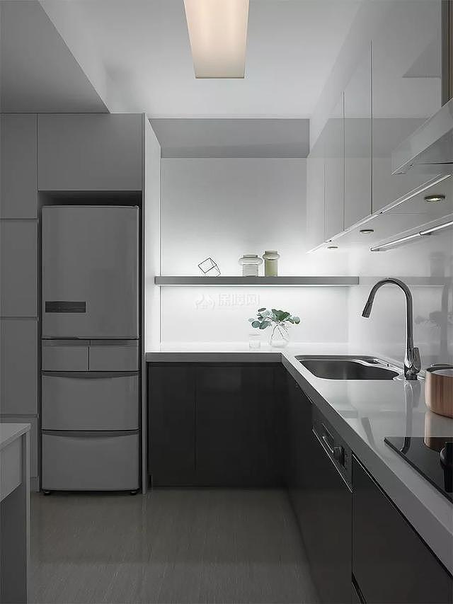 132平方现代极简L型厨房设计效果图