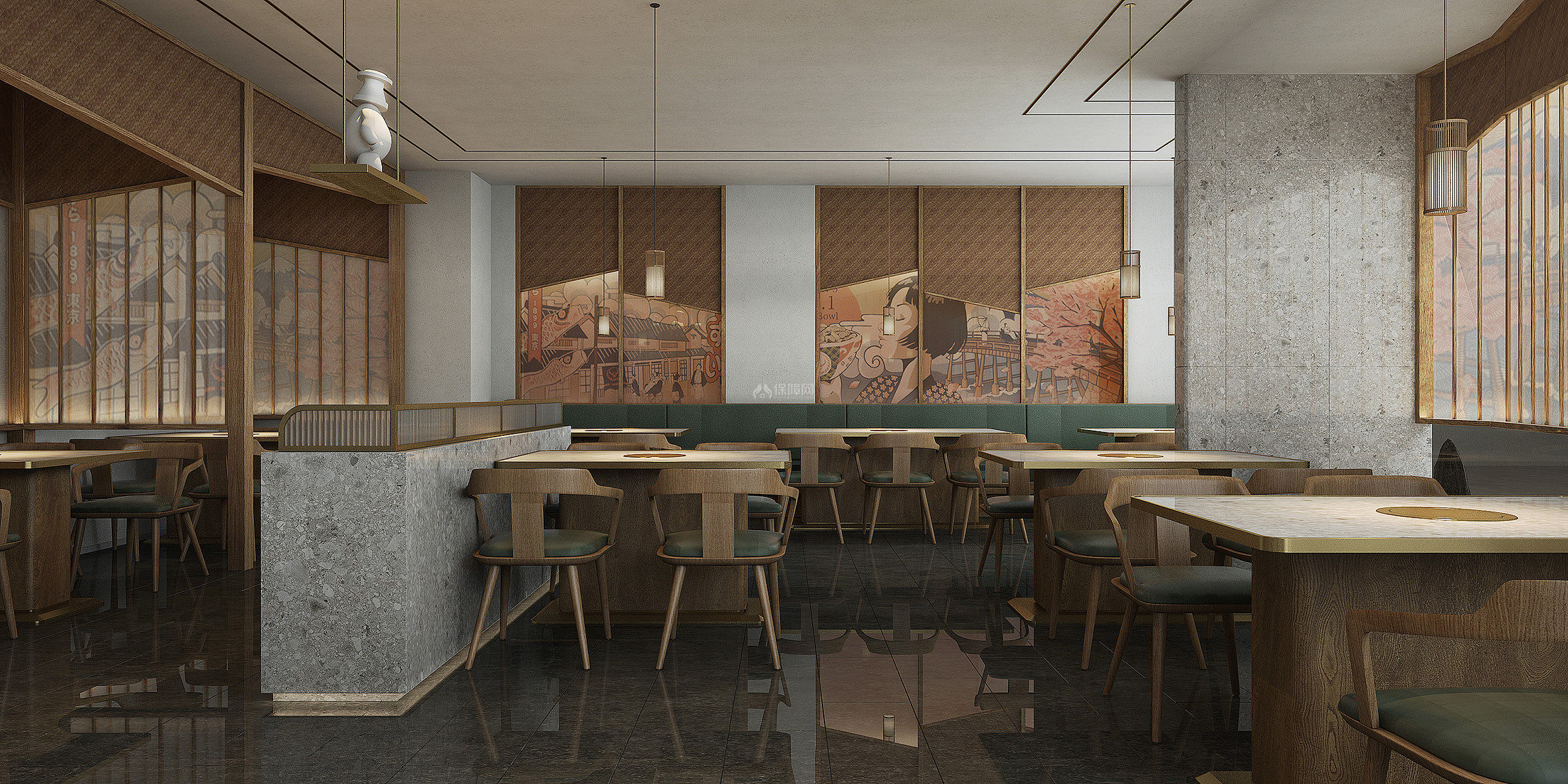炉饄日式烤肉餐厅墙面装修效果图