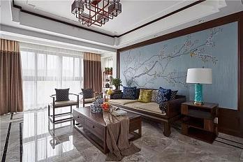 128㎡現(xiàn)代新中式沙發(fā)背景墻裝修效果圖