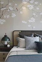 119㎡新中式床头背景墙壁纸装饰