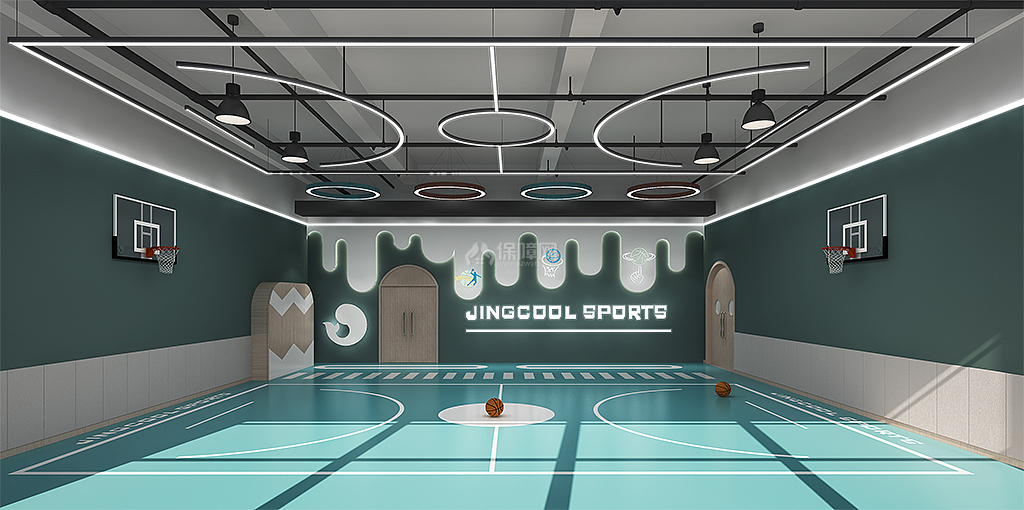 靖酷体育篮球室弧形吊顶设计效果图