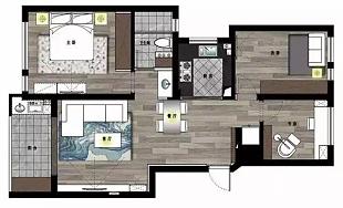 90㎡北歐原木風(fēng)三房兩廳戶型圖