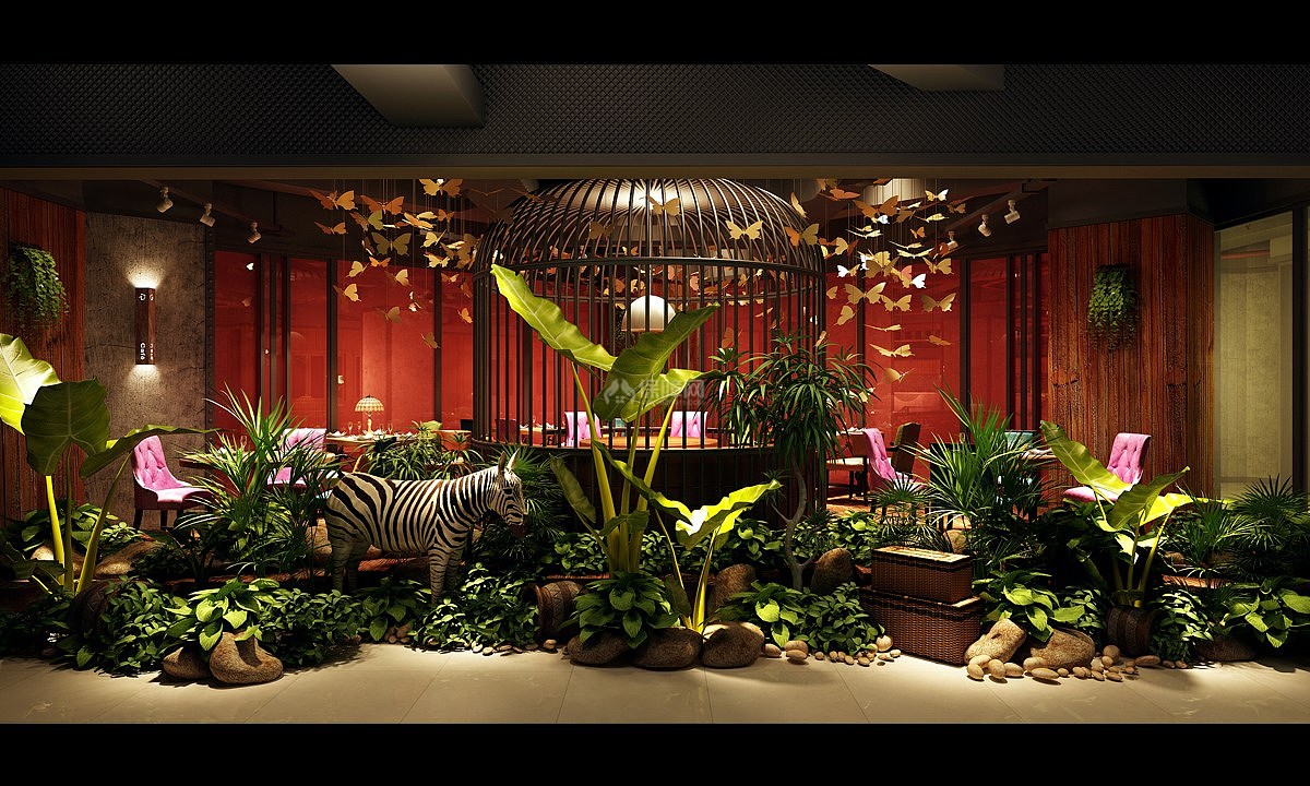 漫鏡頭音樂(lè)餐廳室內(nèi)綠植裝飾