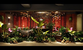 漫镜头音乐餐厅室内绿植装饰