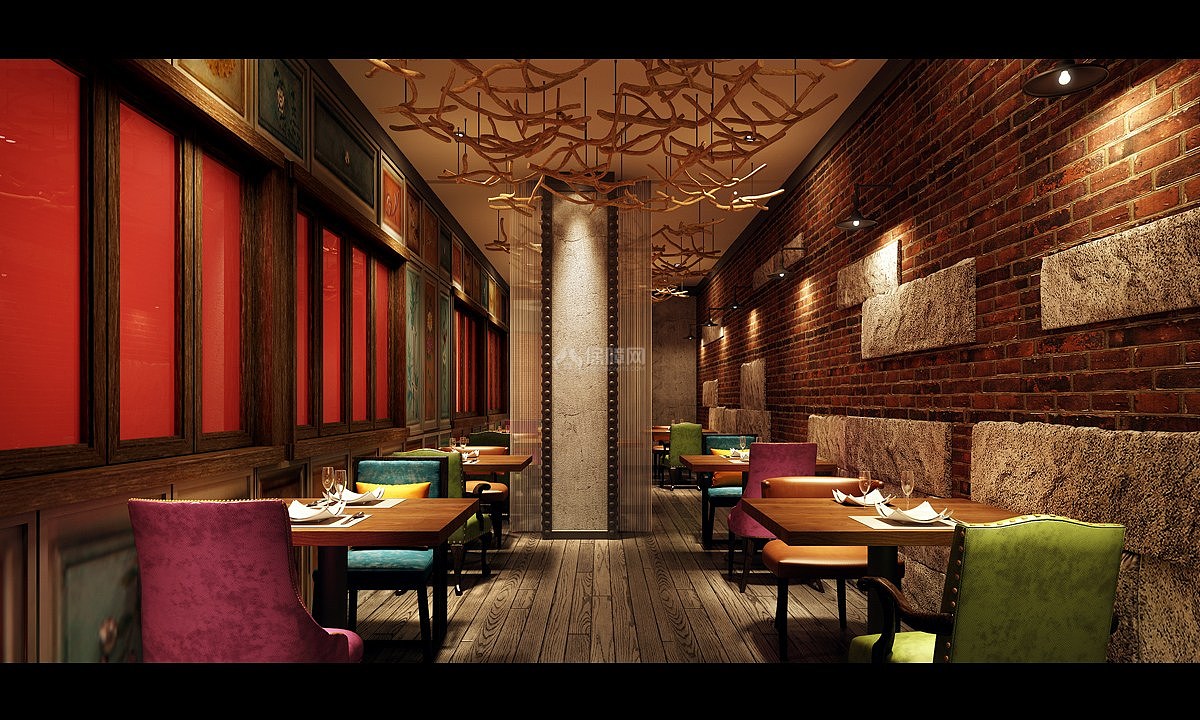 漫鏡頭音樂(lè)餐廳用餐區(qū)桌椅布置效果圖
