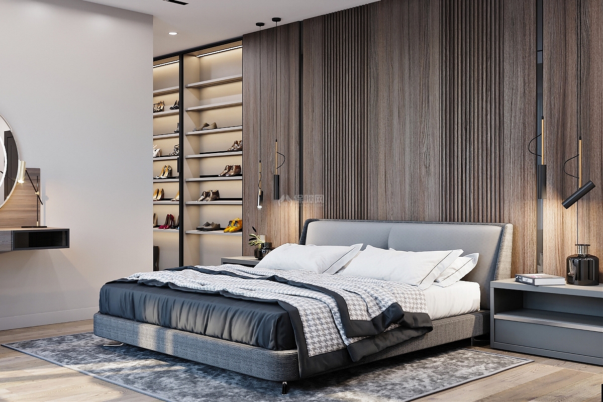 现代风格卧室床头背景墙装修设计效果图 – 设计本装修效果图