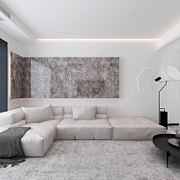 97㎡现代极简沙发墙装饰效果图