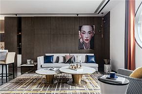 300㎡现代轻奢客厅沙发背景墙设计效果图