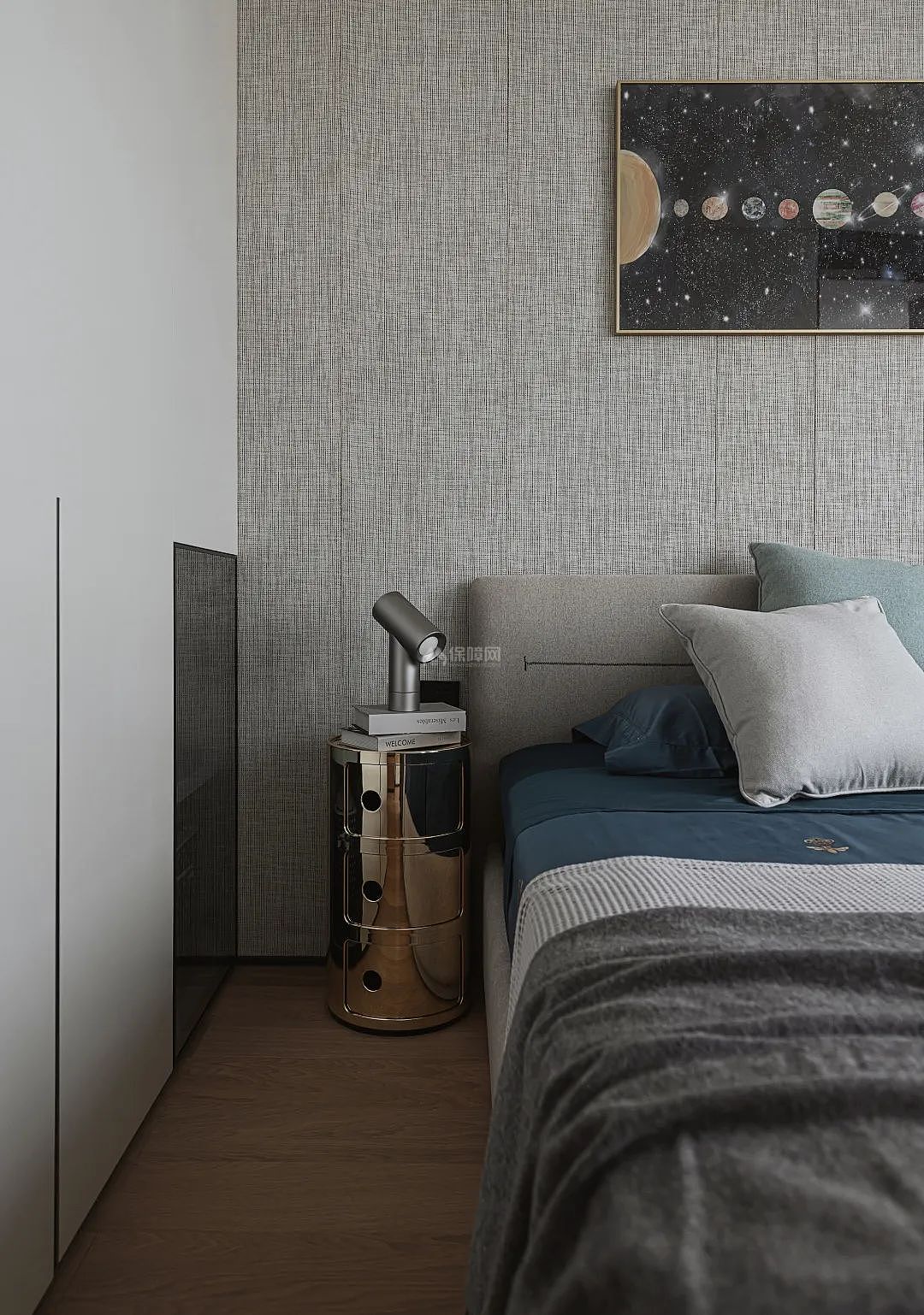 现代风格二居室最新简单儿童卧室蓝色床头背景墙组合衣柜装修效果图片 – 设计本装修效果图