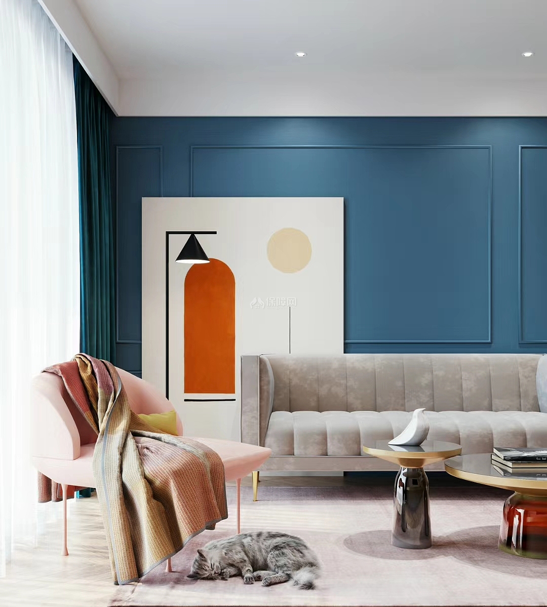 87㎡现代舒适沙发背景墙设计效果图