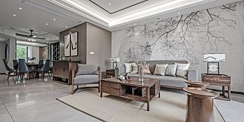 87㎡古典新中式客餐廳效果圖