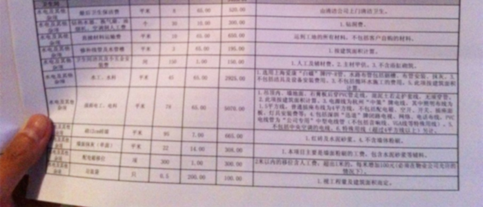 装修价格报表包括什么方面 怎么样看装修价格报表
