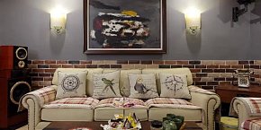 美式风格客厅手绘沙发背景墙