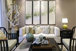 新中式客厅沙发照片墙装修图片