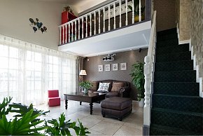 美式简约风格客厅楼梯图片