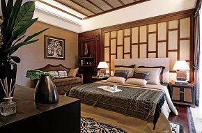 东南亚风格卧室床头柜背景墙装修