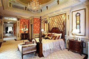 美式别墅卧室吊顶床头柜设计图片