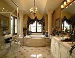 美式风格卫生间浴缸灯饰装修效果图