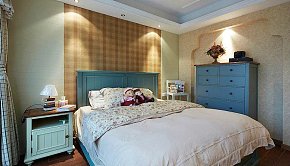 美式风格卧室床头柜背景墙装修图片