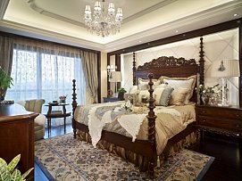 美式风格卧室窗帘背景墙设计欣赏