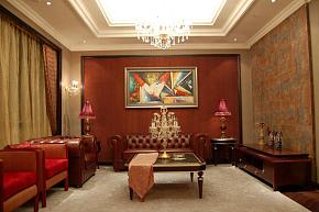 104平新中式风格别墅客厅沙发背景墙效果图