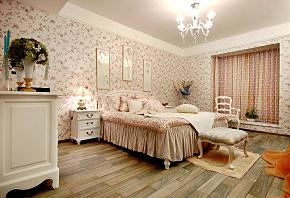 92平欧式田园风格卧室床头背景墙图片