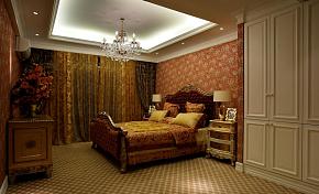 美式古典风格别墅卧室背景墙效果图