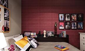 98平现代简约风格红色卧室背景墙效果图