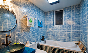 180平地中海蓝色风情浴室背景墙