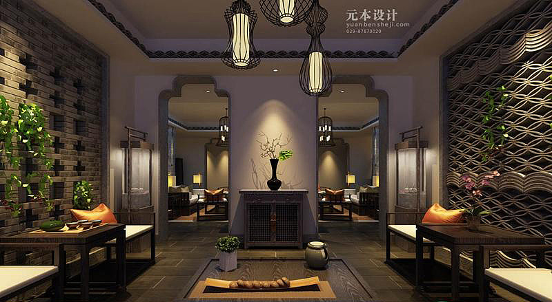 茶缘会所休闲场所吊顶