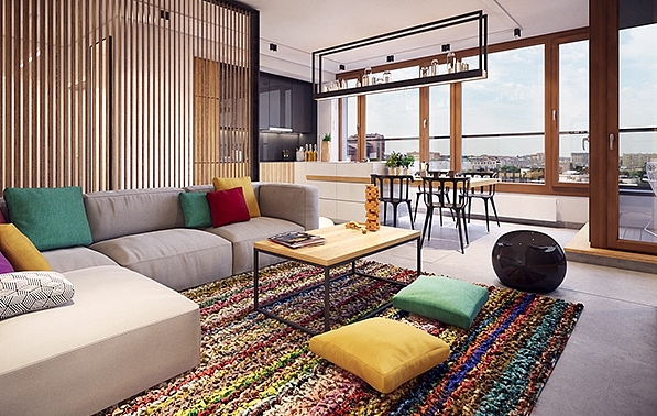 白黑木三色简约风格客厅效果图