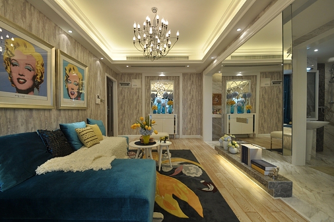 现代新古典混搭客厅效果图