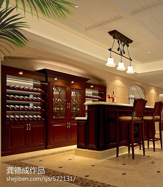 深圳星河丹堤别墅之美式古典储藏室酒柜
