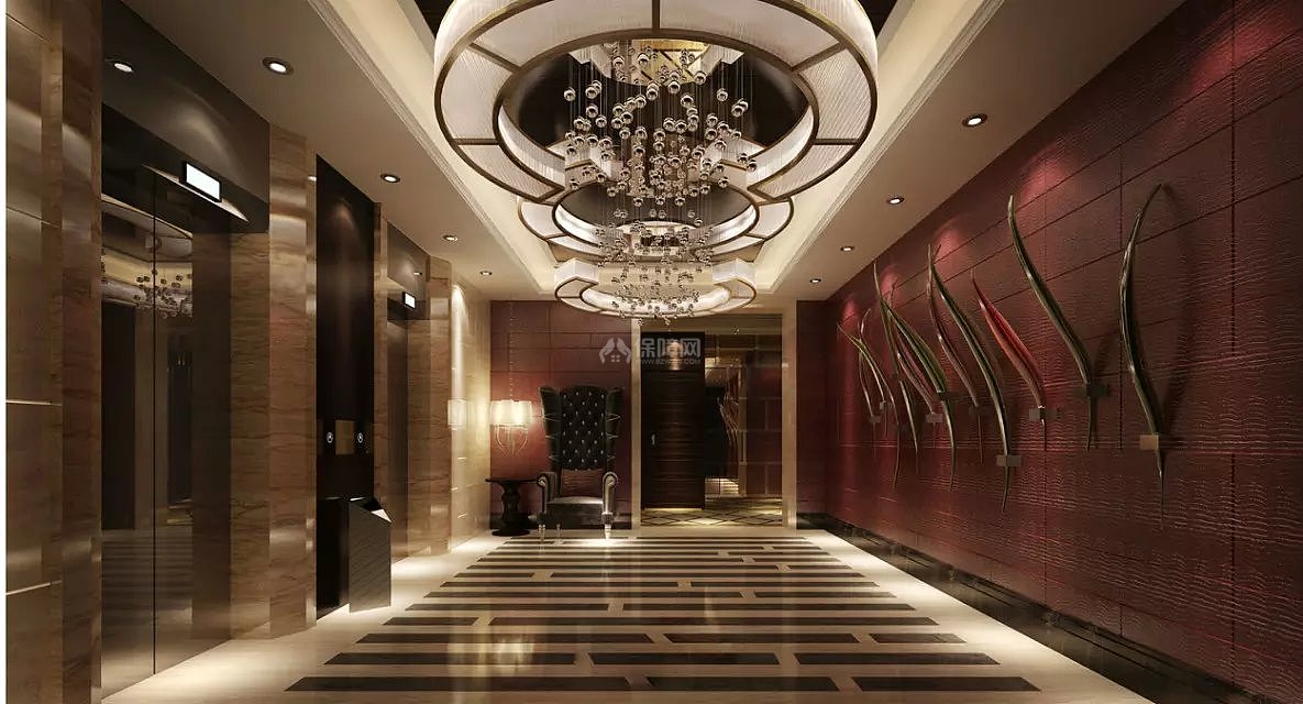 现代中式餐饮店电梯厅设计图片