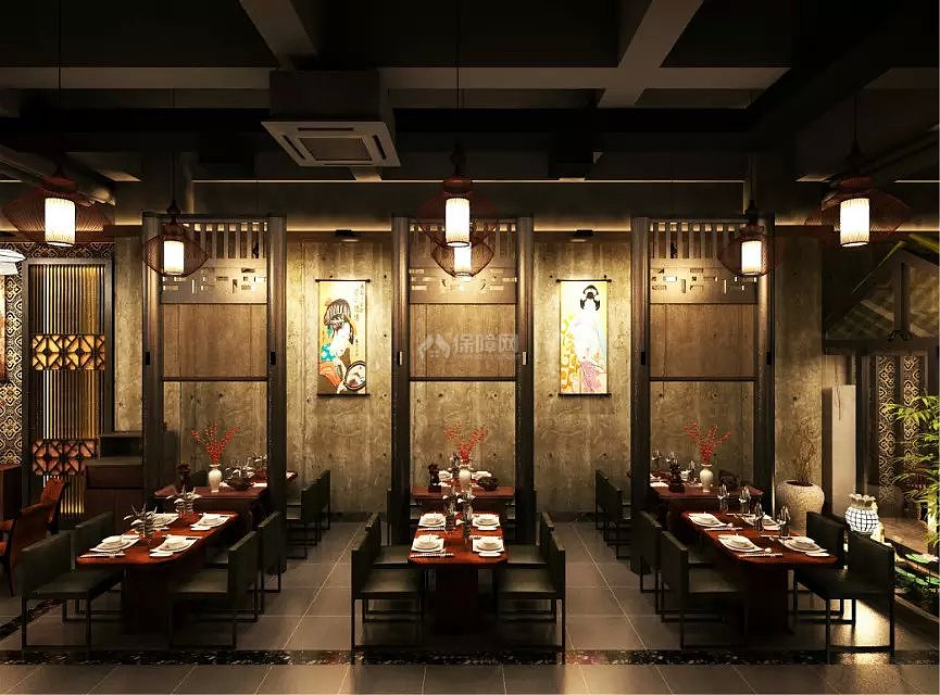 寿司店大厅餐饮区效果图