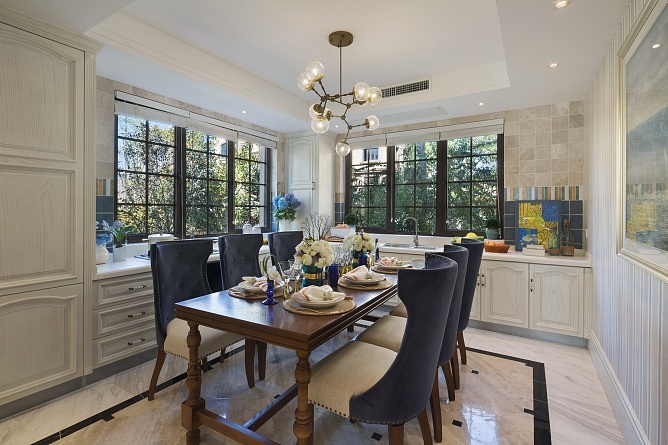 清新地中海风格餐厅厨房效果图