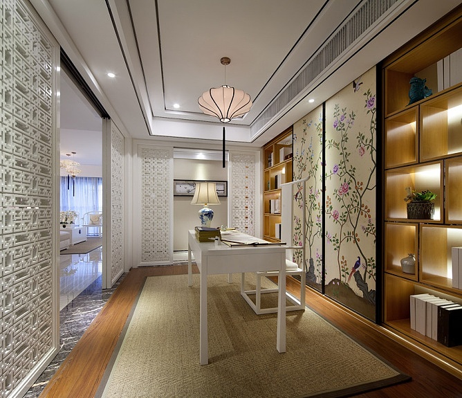 现代中式样板房书房效果图