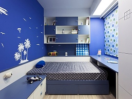 简约蓝色儿童房设计效果图