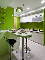 简约绿色厨房吧台效果图片