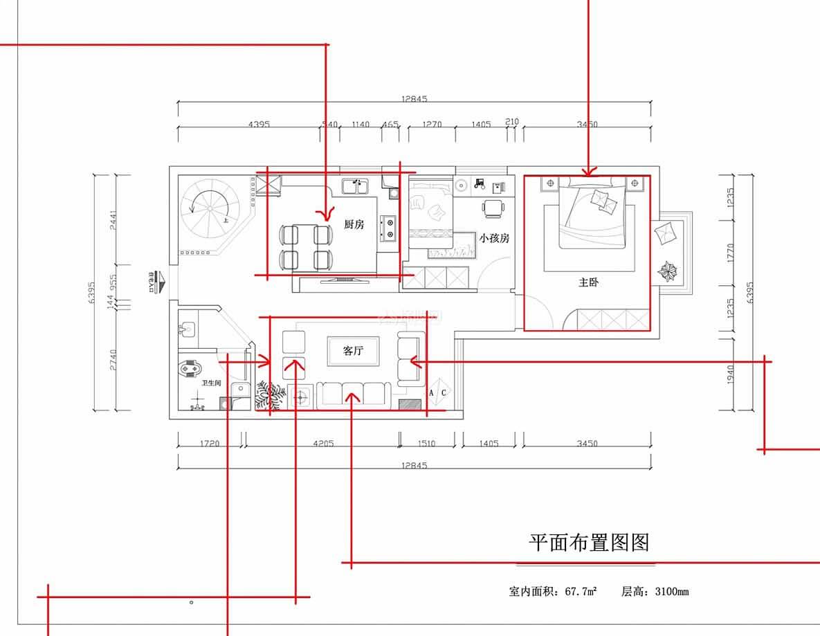 简约装修两室一厅平面设计图纸