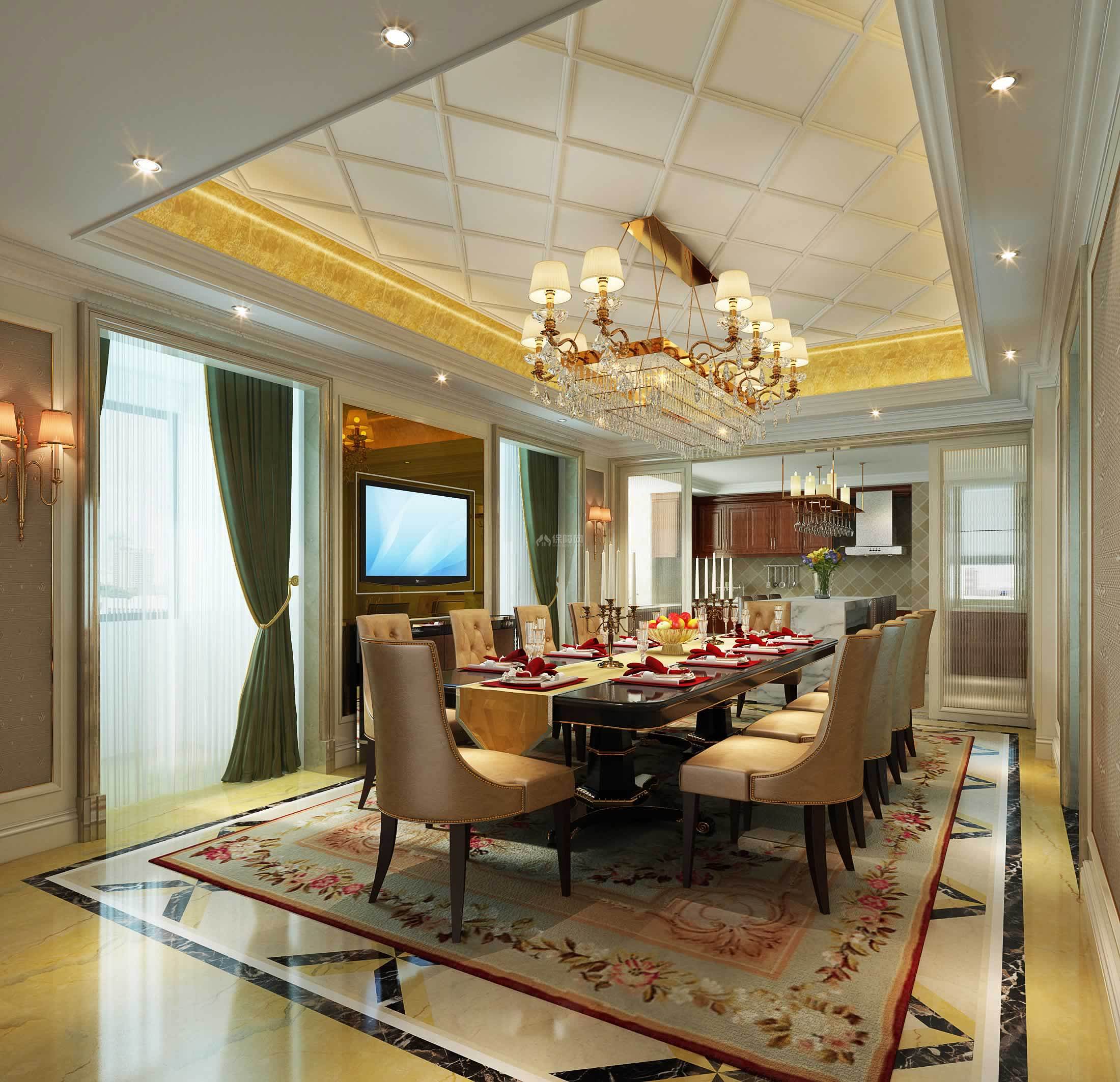 大气美式风格餐厅棕色餐桌装修设计图-房天下装修效果图
