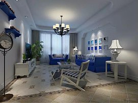 100平米家居蓝色地中海装修风格客厅设计