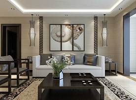 87平米中式风格客厅沙发背景墙图片